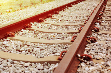 Railway and sunlight in retro tone