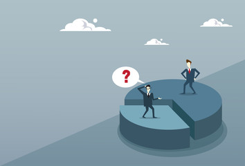 Two Business Men On Pie Diagram Getting Inequality Shares, Businessmen Competition Success Concept Flat Vector Illustration