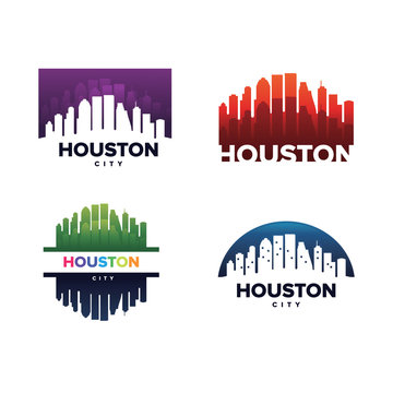 Cityscapes Skylines of Houston City Silhouette Logo Template Collection