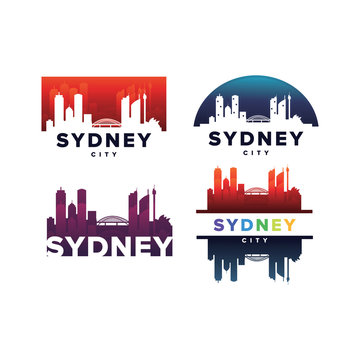 Cityscapes Skylines of Sydney City Silhouette Logo Template Collection