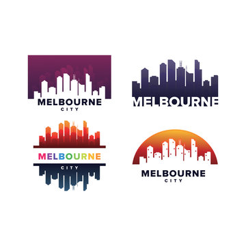 Cityscapes Skylines of Melbourne City Silhouette Logo Template Collection