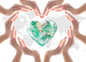 Fototapeta na wymiar World heart health day, charity concept with collaborative hands protection in heart shape: Elements of this image furnished by NASA 