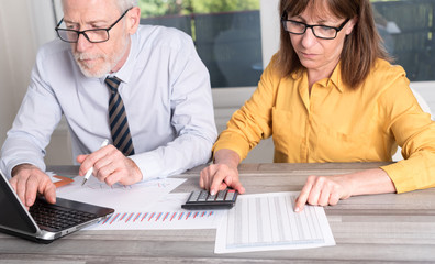 Fototapeta premium Two mature business people working together