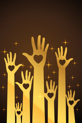 Warm colorful caring up hands hearts vector design element.