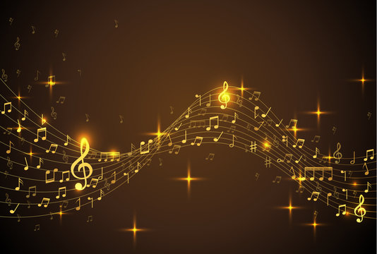 Abstract Background with gold color Music notes. Vector Illustration