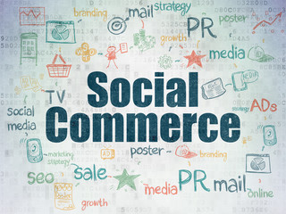 Advertising concept: Social Commerce on Digital Data Paper background