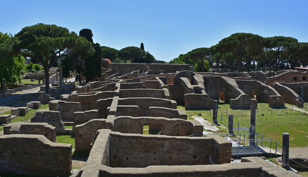 The ruins of the Baths of Neptune in Ostia Antica, Rome's ancient port which was abandoned in the 9th century