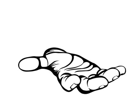 Gesture open palms. Two Hand gives or receives. Contour graphic style. Vector 