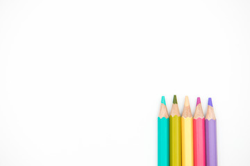 Group of color pencils isolated on white background, Colored pencils can be used as background and add text or word, Wooden colored pencils and free space