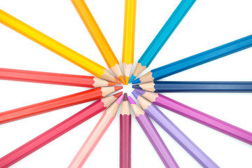 Group of color pencils isolated on white background, Colored pencils can be used as background and add text or word, Wooden colored pencils and free space