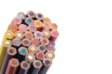 Group of color pencils isolated on white background, Colored pencils can be used as background and add text or word, Wooden colored pencils and free space