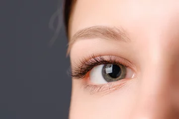 Foto op Plexiglas Closeup shot of female eye with day makeup © below