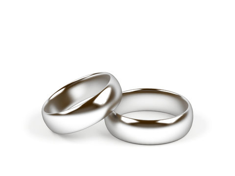 Silver rings on white background. 3d image