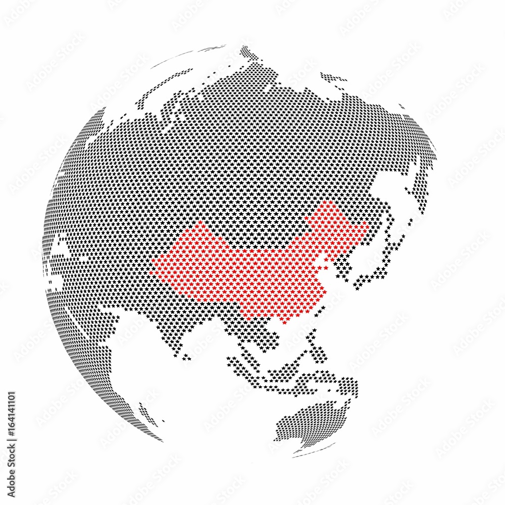Poster map of china with star dotted style on three-dimensional abstract earth globe