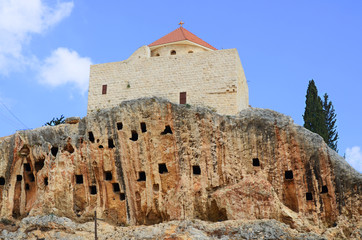 Saint John "al-sheer" church in Amioun  on a rocky cliff over a number of vaults, Lebanon