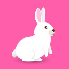 Adorable doubtful little white rabbit in flat style. Vector illustration