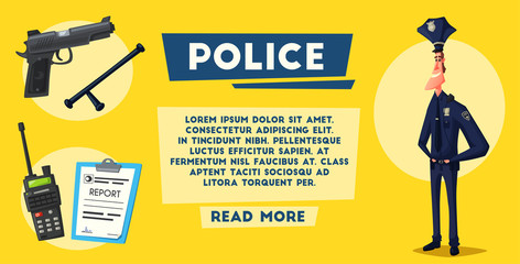 Policeman character. Cartoon vector illustration