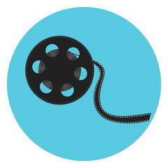 Cinematography video bobbin with cinema tape. Film reel icon. Cinematography symbol for print, design, banners