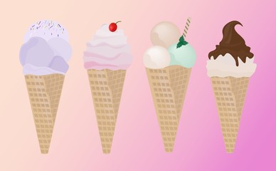 Ice cream cones Vector illustration. Summer template banner