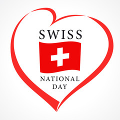 Love  Swiss National Day greeting card. Vector illustration for 1 st august Switzerland day lettering banner background with national flag colors in heart
