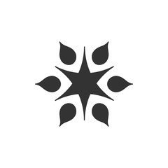 Stylized sun logotype. Icon of sun, star, flower. Isolated black logo on white background.