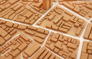 architecture small city model dummy made from cork.
