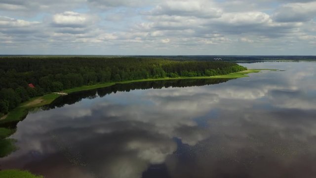 Riga lake Aerial drone top view 4K UHD video Latvia Brivdabas Muzejs