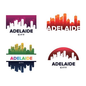 Cityscapes Skylines of Adelaide City Silhouette Logo Template Collection