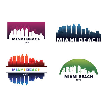 Cityscapes Skylines of Miami Beach City Silhouette Logo Template Collection