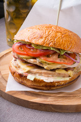 Hamburger on a wooden board