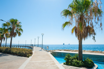 Fototapeta na wymiar Promenade and sea view in Limassol, Cyprus