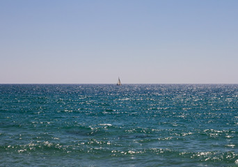 Sea sky and lonely yacht panorama background
