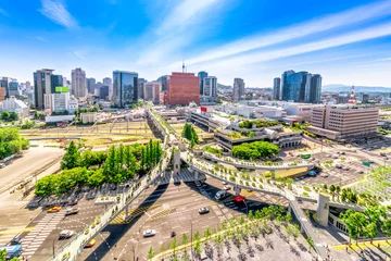 Gordijnen Aerial view of road 7017 and architecture in Seoul Station, Seoul City South Korea © fenlio