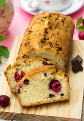 Sweet cake with chocolate and raspberries