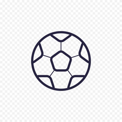 Fototapeta premium Piłka nożna prosta linia ikona. Mecz piłki nożnej cienkie znaki liniowe. Zarys prostej koncepcji sportu dla stron internetowych, infografiki, aplikacji mobilnych.