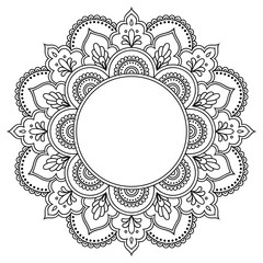 Circular pattern in the form of a mandala. Henna tatoo mandala. Mehndi style. Decorative pattern in oriental style. Coloring book page.