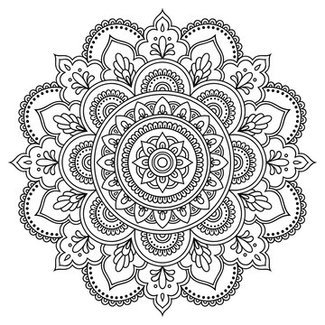 Naklejki Szyk kołowy w formie mandali. Mandala z tatuażem z henny. Styl Mehndi. Ozdobny wzór w stylu orientalnym. Książka do kolorowania.