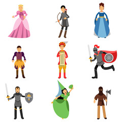 Medieval characters set, people in the historical costumes of medieval Europe vector Illustrations
