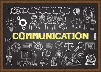 Hand drawn icons about communication on chalkboard. Vector illustration