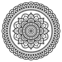 Circular pattern in the form of a mandala. Henna tatoo mandala. Mehndi style. Decorative pattern in oriental style. Coloring book page.