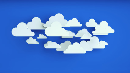 White paper clouds over blue background