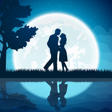 Two lovers on the moon background