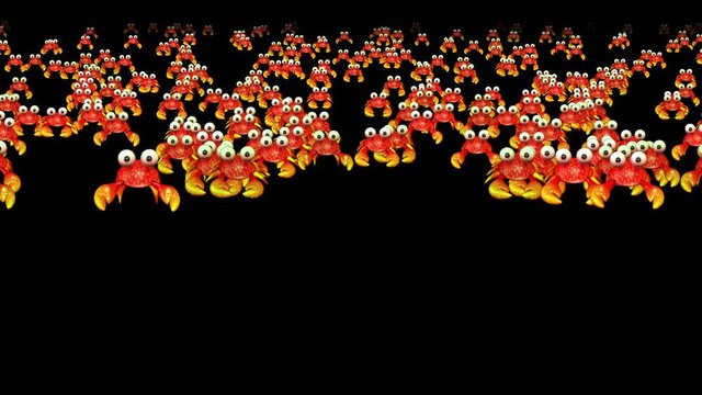 4k group of cartoon crabs crawl,ocean aquatic crustaceans animals,creatures,children's comics toys.