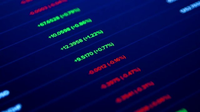 Figures and percentages of growth of rates on stock exchange