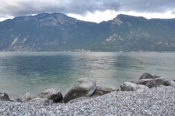 Rocky shore of Lake Garda Italy