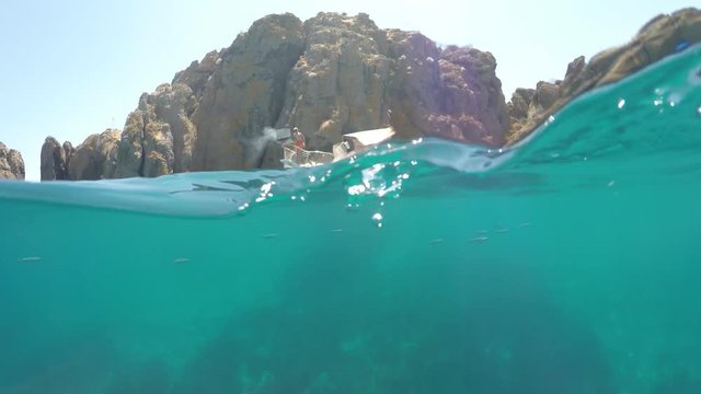 Half underwater close up, background split by waterline, Turkey, Mediterranean Sea