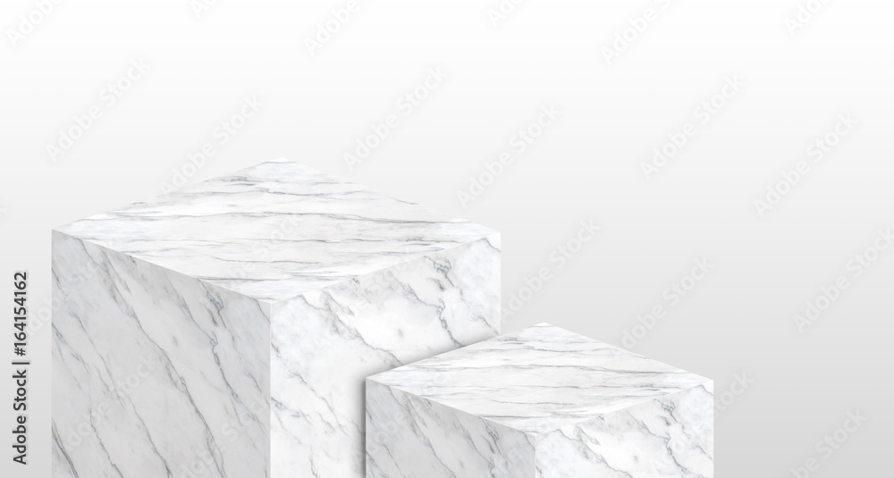 Aufkleber Product display stand made from white glossy marble in two step with copy space for display of content design or replace your background,Banner for advertise product on website,3d rendering