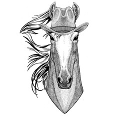 Horse, hoss, knight, steed, courser Wild animal wearing cowboy hat Wild west animal Cowboy animal T-shirt, poster, banner, badge design