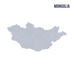 Vector abstract hatched map of Mongolia with spiral lines isolated on a white background.