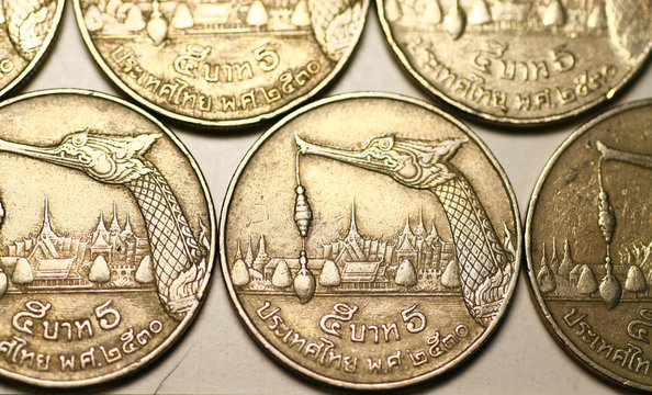 Thai baht coin macro. For background or saving money or business and finance concept..